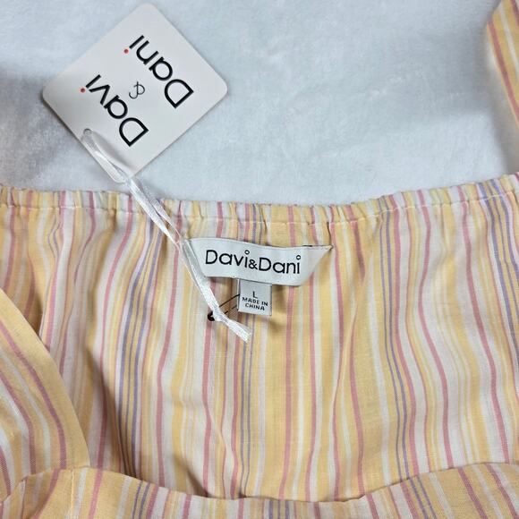 Davi & Dani Striped Square Neck Top Ruffle Sleeves Womens Size Large Boho NWT - Picture 6 of 7
